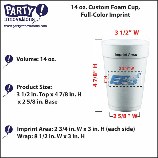 14 oz. Custom Foam Cups, Full-Color Imprint